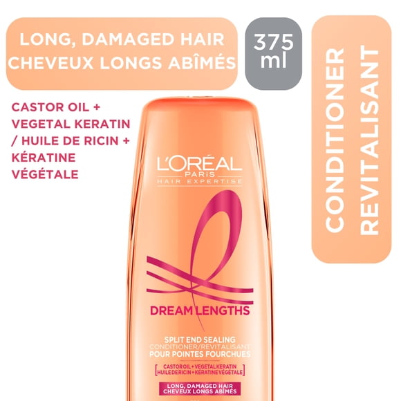 L'Oréal Paris Hair Expertise Dream Lengths Split End Sealing Conditioner, With Castor Oil and Vegetal Keratin for Long, Damaged Hair, 375ml