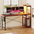 thumbnail image 2 of Bestier 61" Reversible Gaming Computer Desk with Power Outlet LED Desk with 4 Tier Shelves, Black Carbon Fiber, 2 of 9
