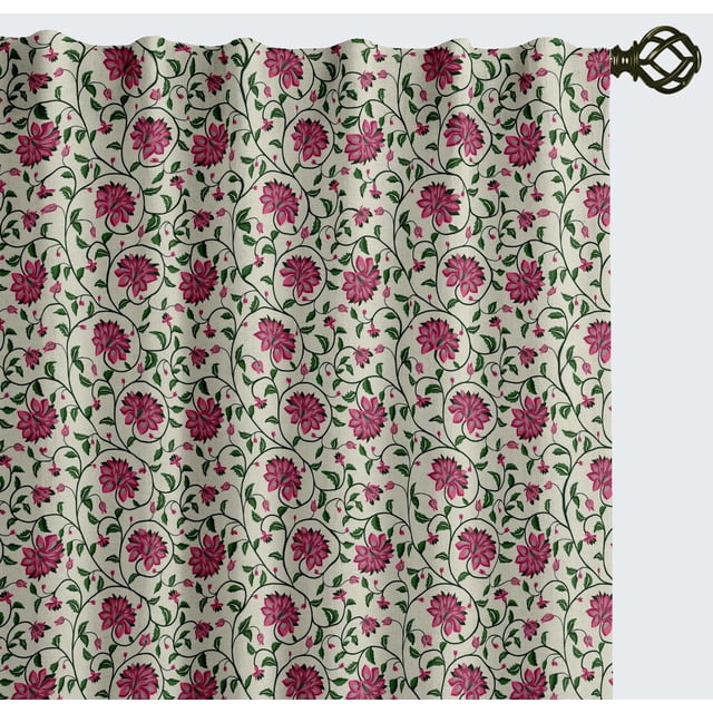 Vargottam 84 Inch Rod Pocket/Back Tab Cotton Curtains for Windows and Doors - Light Filtering Cotton - Light Filtering Drapes For Doors - Set of 2 Panels, 52"x84" - Floral Vine Print (Pink)