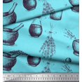 thumbnail image 2 of Soimoi Blue polyester Crepe Fabric Lavender,Bottle & Mortar And Pestle Kitchen Printed Fabric 1 Yard 42 Inch Wide, 2 of 3