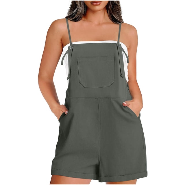 Gspmoly Shorts , Combinaison Courte à Bretelles Sans Manches Décontractée d'Été pour Femmes, Mode, Shorts de Randonnée pour Femmes, Économies d'Été, Gris Foncé S