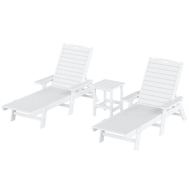 Bayport Outdoor 3PC HDPE Plastic Reclining Chaise Lounge/Table Set White