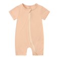 thumbnail image 1 of AherBiu Unisex Baby Clothes Short Sleeve Zip up Newborn Onesie Summer Crewneck Solid Color Rompers Outfits, 1 of 2