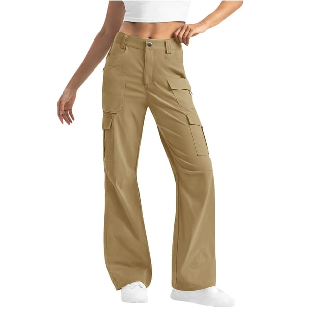 LOVZFMLL Pantalon pour Femme, Salopette Décontractée Unie Taille Haute d'Extérieur avec Poches Kaki, m