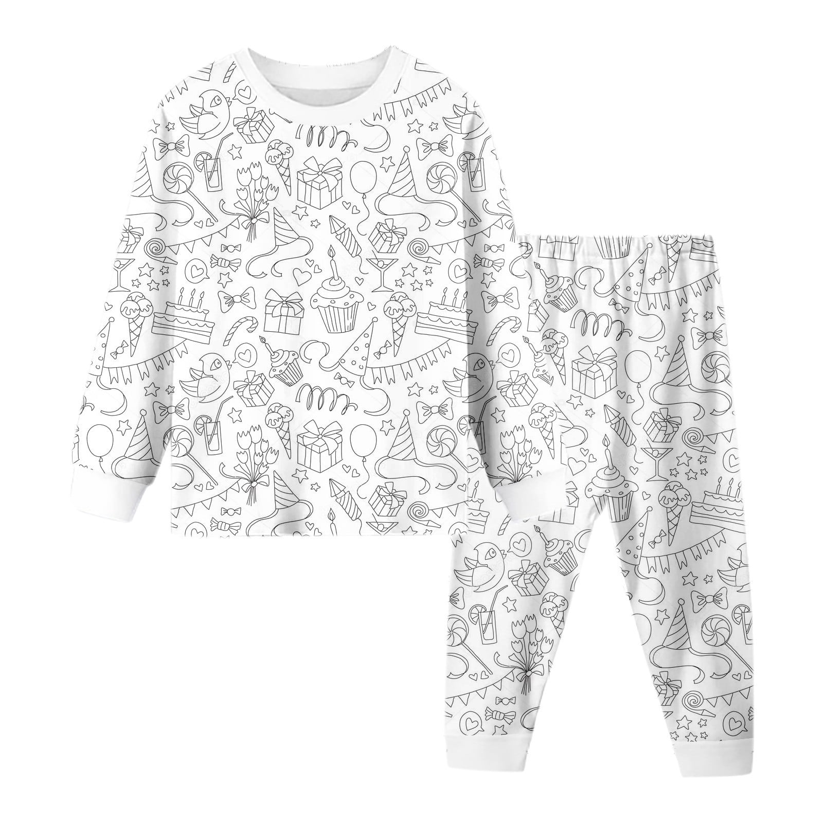 TZEWGL Pyjamas For Child Diy Hand Painted Set Colouring Long Sleeve Top With Pants 2Pcs Set Jammies For Toddlers size 6-7T