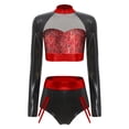 thumbnail image 3 of Yartina Womens Pcs Shiny Metallic Rave Outfits Long Sleeve Cropt Tops With Shorts For Halloween Red XXL, 3 of 5