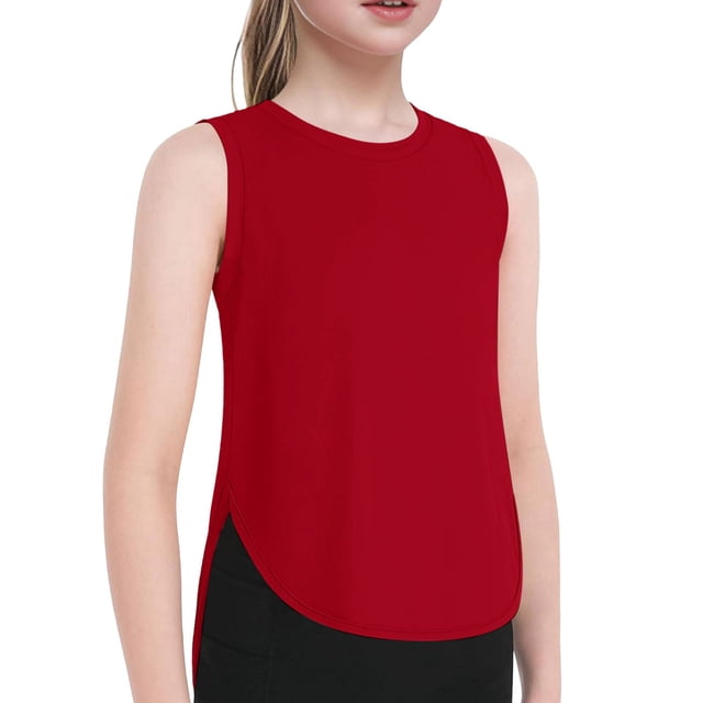 Sunnyoo Little Girls Athletic Tank Top Quick Drying Solid Sleeveless Tops, Wine