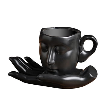 Luzkey Ceramic Milk Mug Coffee Cup with Saucer Set Coffeeware Human Face Mug Tea Cup and Saucer Kits for Thanksgiving Day Home Office Black