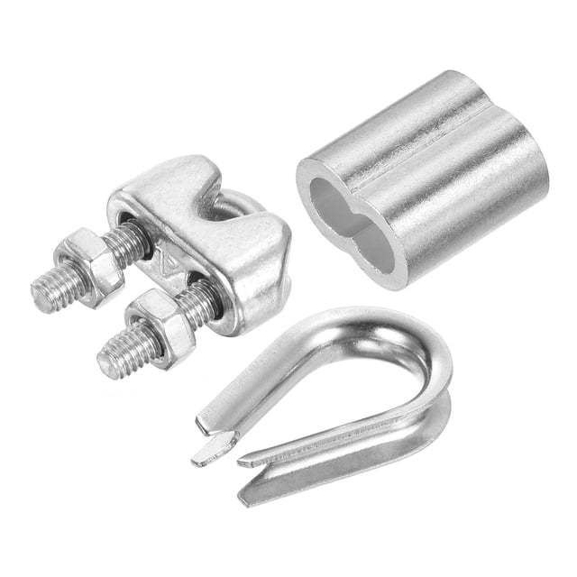 Unique Bargains 5/32' Wire Rope Kit, 24 Pack M4 Stainless Steel Thimbles & Clamps Crimping Loop