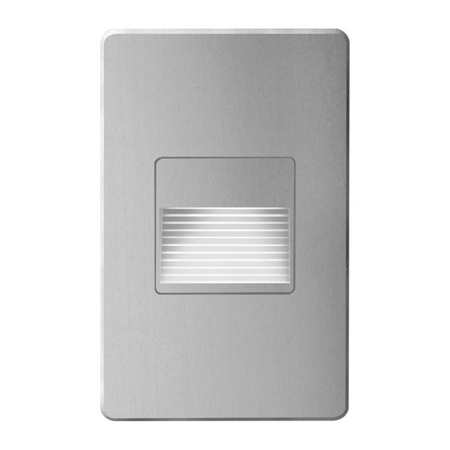 Dainolite DLEDW-200-BA brushed aluminum LED step and wall light with a rectangular faceplate and integrated dimmable LED behind horizontal slats, suitable for indoor and outdoor wall mounting and step lighting.