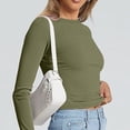 thumbnail image 4 of ManxiVoo Chandail Ajusté à Manches Longues à Col Rond pour Femme, Vêtement de Base pour l'Extérieur, Haut de Sport, Confort Extensible, Coupe Flexible, Taille g, Vert, 4 of 6