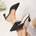 thumbnail image 2 of Xfvqtps Womens Mule Heels Slide Pointed Toe Knit Breathable Comfortable Mid Heel Casual Sandals, 2 of 9