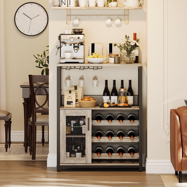 AKDSteel Wine Bar Cabinet - Large Capacity Liquor Cabinet with Storage, Adjustable Shelves for Glassware, Sturdy MDF Construction, Easy Assembly Wine Rack Ideal for Dining Room Bar & Kitchen