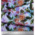 thumbnail image 3 of Soimoi Tissu Popeline de Coton Imprimé Feuilles & Roses Tissu de Couture Yard 56 Pouces de Large, 3 of 3