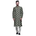 thumbnail image 1 of Atasi Printed Long Kurta For Men With White Churidar Pyjama Set Traditional Wear, 1 of 1