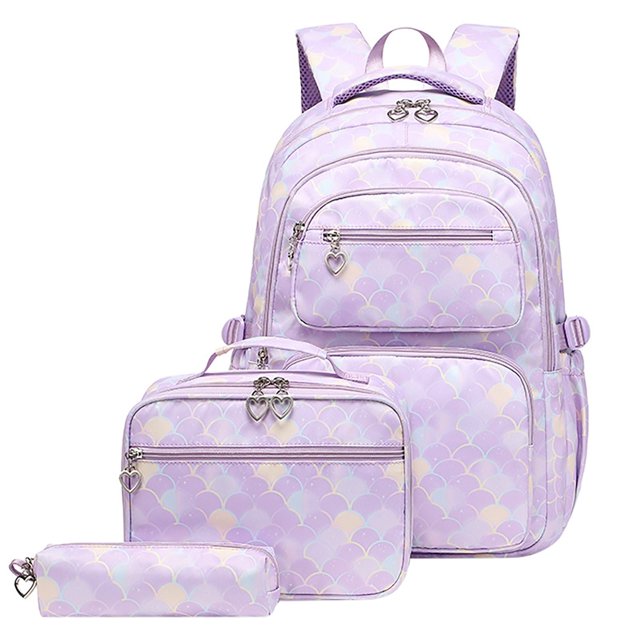 TIEVOSA Girls' Elementary School Backpack Set – Printed Children's Fatigue Large Capacity 3 Piece Bag Set