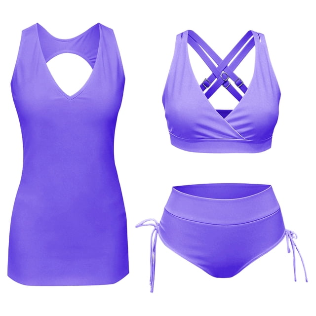DGMIOCS Women's High Waisted Two Piece Swimsuit Plus Size Bikini Purple M