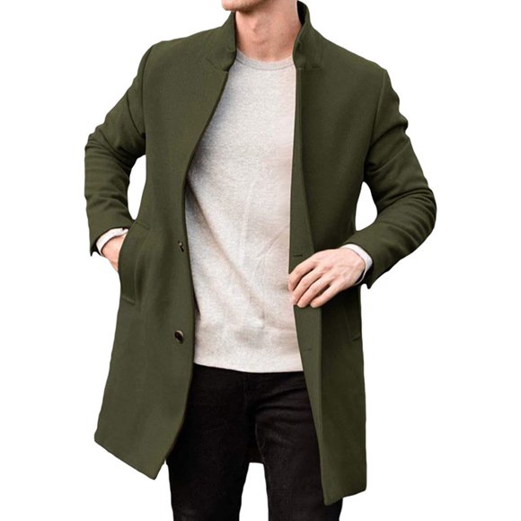 Ruimatai Men's Wool Blend Trench Coat Clearance Single Breasted Slim Fit Notched Collar Fall Winter Trendy Pea Coat