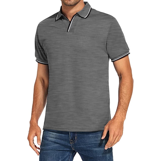 EGNMCR Mode T-Shirt Décontracté pour Homme Ajusté à Col Rabattu Uni à Manches Courtes Hauts Blouse