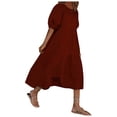 thumbnail image 2 of LOVZFMLL Mode Femmes Ample Couleur Unie O Manches Bouffantes Décontractée Manches Courtes Robe Bordeaux S, 2 of 3