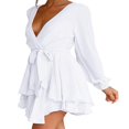 thumbnail image 3 of MesaSe Femmes Casual Manches Longues une Ligne Robe de Mode Bandage Couleur Unie Taille Haute Robe Volant, 3 of 6