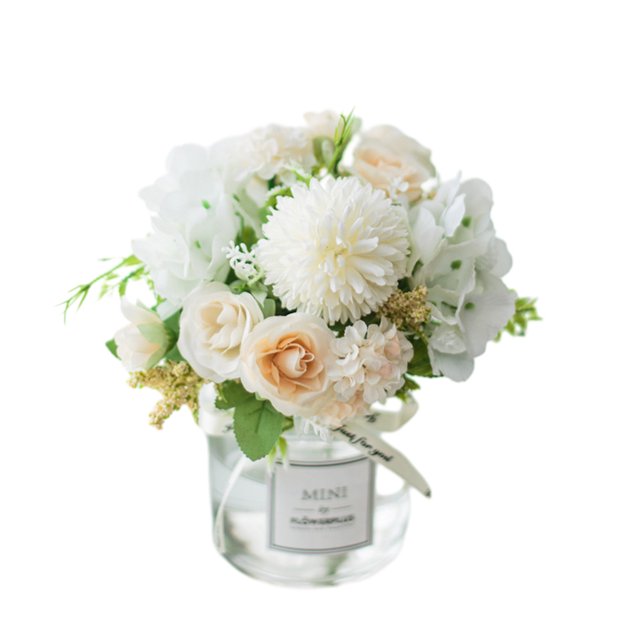 Unatoiry 2pcs/set Silk Hydrangea Fake Flowers Realistic Appearance Low Maintenance Easy To Clean Elegant rose white+white 1Set