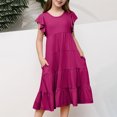 thumbnail image 2 of Milgrthf Robes Filles Enfants Été Robe à Manches à Volants à Double Couche 6-12 Ans Bordeaux, 2 of 8