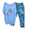 thumbnail image 1 of Mikilon Ensemble de Détente Confortable pour Femmes, Tenue d'Intérieur 2 Pcs, Ensemble de Détente Imprimé, Haut à Manches Mi-Longues à Col Rond + Pantalon, Bleu-E m, 1 of 6