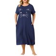 thumbnail image 1 of Agnes Orinda Nuisettes pour Femmes Grande Taille Fête des Mères Col Rond Manches Courtes Robe de Nuit Imprimé Chats Pyjamas Détente Maison avec Poche 4X Bleu Marine, 1 of 8