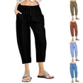 thumbnail image 1 of XZNGL Casual Cotton Linen Drawstring Elastic Waist Wide Leg Cropped Pants for Women, Breathable Summer Spring Fall All-Season Wear, Solid Color, 1 of 7