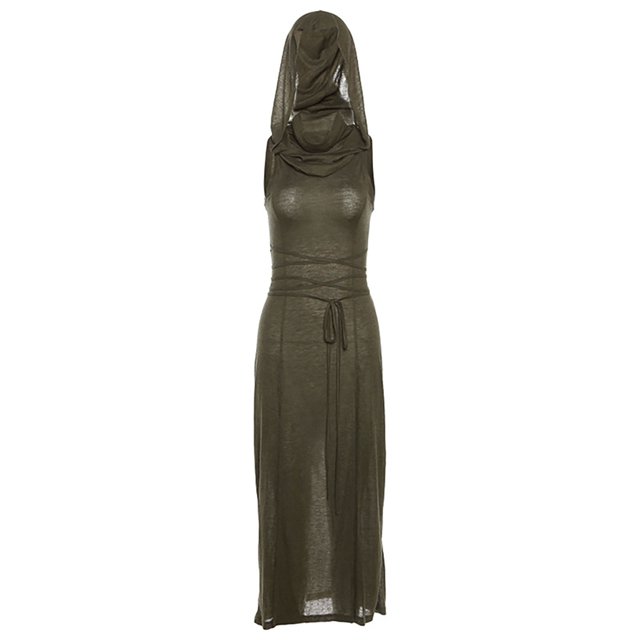Kcodviy Robe Portefeuille d'Été pour Femme, Nouvelle Robe d'Été à Capuche Ample, Couleur Unie, Robe Trapèze, Robe d'Été pour Femme