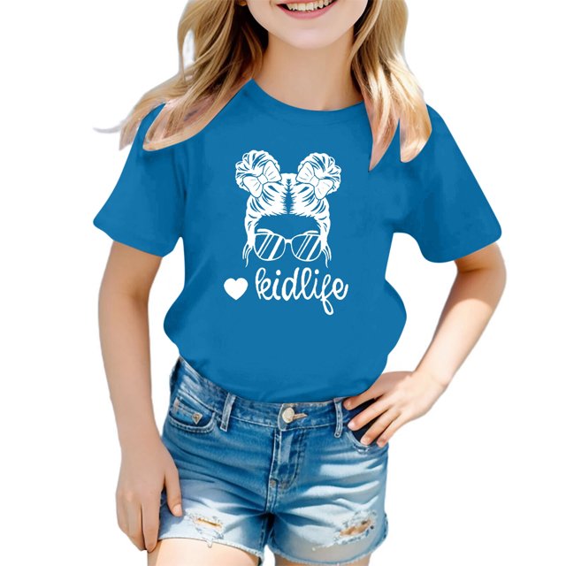 Chemises pour Bébé Fille Grandes Tailles Enfants Filles Imprimé Graphique Mignon Col Rond Manches Courtes T-Shirt Décontracté d'Été