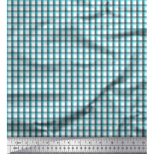 Soimoi Modal Satin Fabric Window Pane Check Decor Fabric Printed Yard 42 Inch Wide