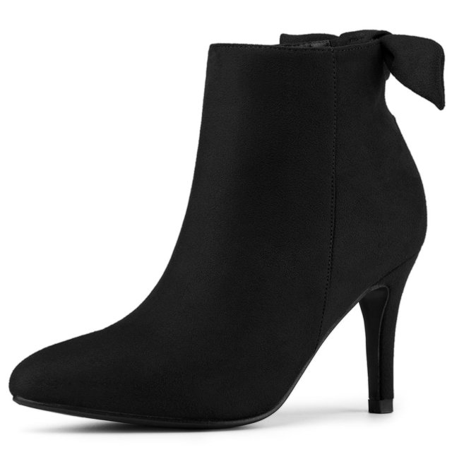 Unique Bargains Women's Pointed Toe Heel Side Ankle Stiletto Boots