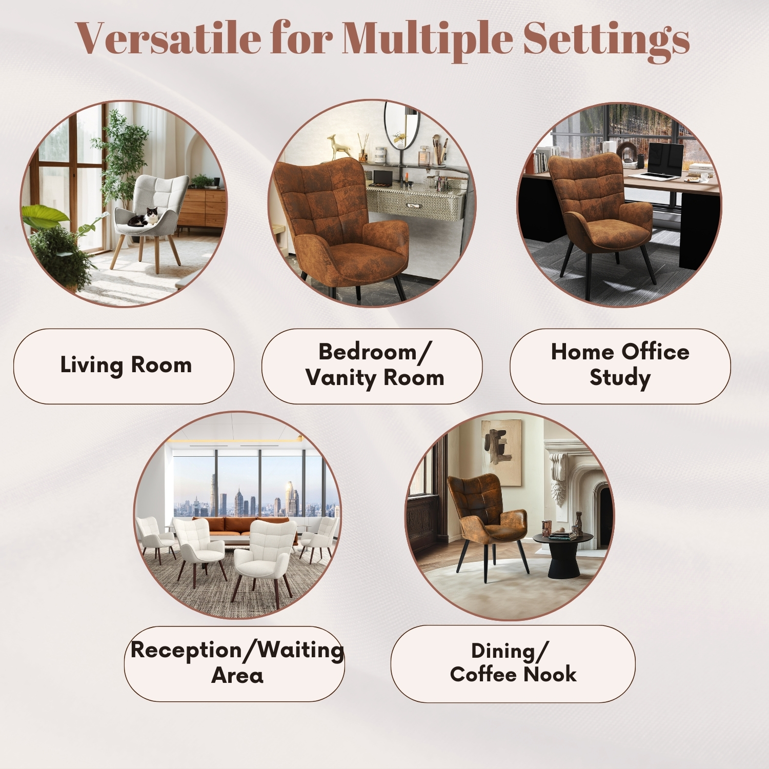 Homy Casa fauteuil d’appoint à dossier oreilles en similicuir brun, dossier capitonné et pieds en métal noir