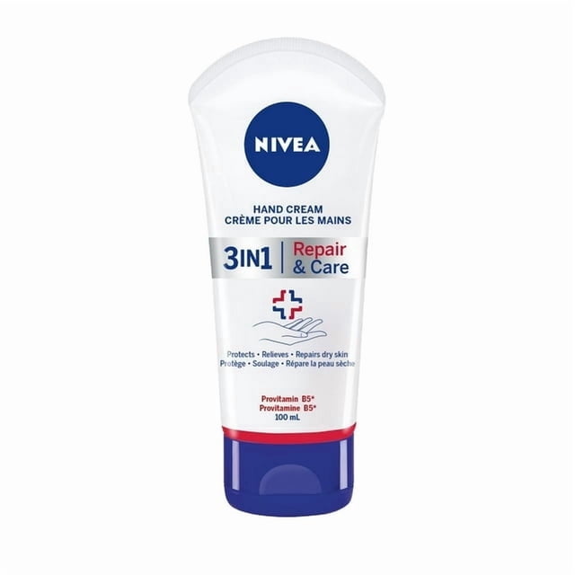 NIVEA 3-in-1 Repair & Care Hand Cream (100mL), Hand Cream for Very Dry Hands, Moisturizing Cream with Pro-Vitamin B5 for Use After Hand Sanitizer or Hand Soap, 100 mL