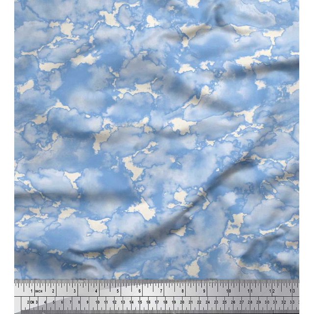 Soimoi polyester Crepe Fabric Cloud Nature Printed Craft Fabric by the Yard 52 Inch Wide