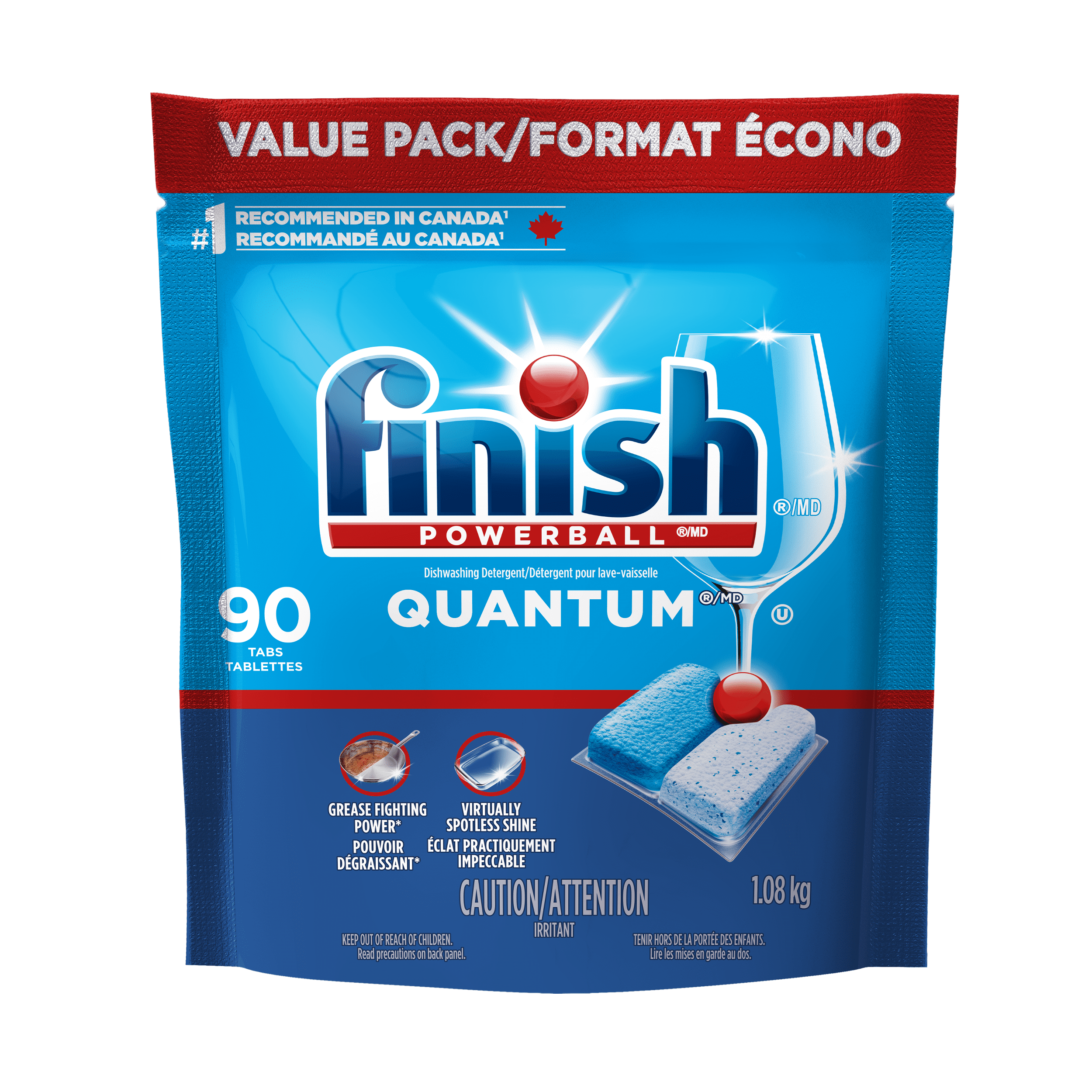 Finish Quantum Dishwasher Detergent Pods, 3-Chamber Formula with Powerball Action, No Pre-Rinse, Grease & Stain Removal, Scrubs Dried-On Food, Deep Clean & Sparkling Shine, 90 Tabs