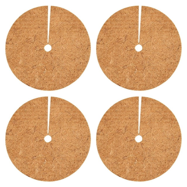 Bgsha Coconut Shell Mulch Mats Round Hole Mats Coconut Fibers Mulch Ring Tree Protector Mat Coir Tree Protection Tree Ring Mats Tree Disc Plant Cover For Indoor Outdoor 4 Pcs
