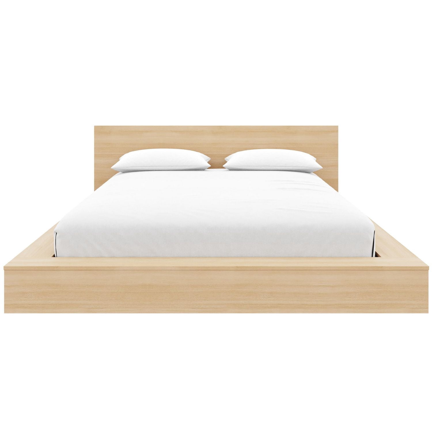Nexera Kanso Low Profile Queen Platform Bed with Headboard, Natural Blonde Oak