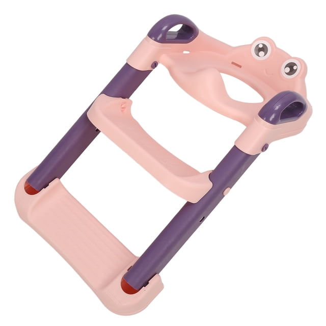 Toddlers Potty Training Toilet Step Stool Ladder designed for potty training with an adjustable and foldable cartoon-themed structure. Made from durable PP material, it features non-slip steps, handrails, and a soft removable cushion for comfort. The pink and purple ladder is compact, ideal for home or travel use, and supports safe potty training for kids.