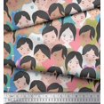 thumbnail image 2 of Soimoi Rose Poly Georgette Tissu Femmes Visage Humain Figure Imprimer Tissu par la Cour 52 Pouces de Large, 2 of 5
