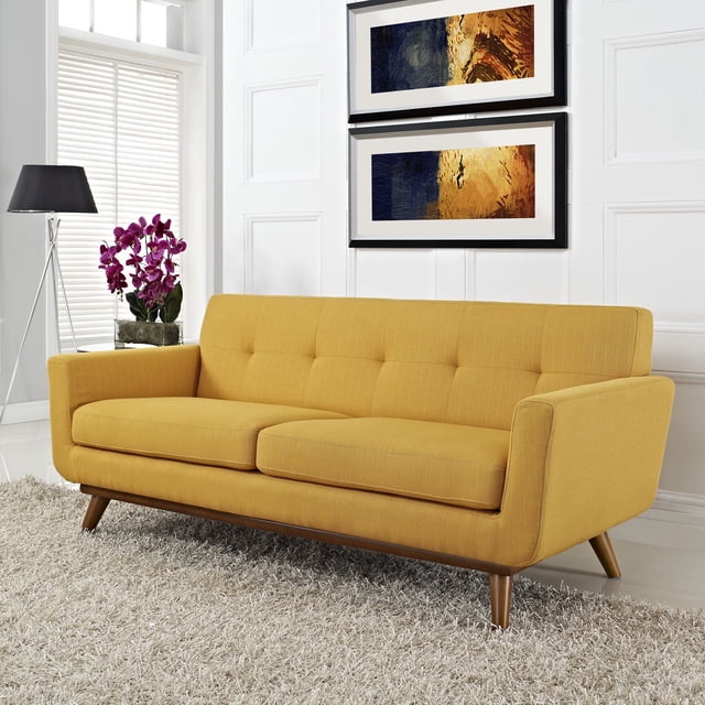 Modway Engage Modern Upholstered Fabric Loveseat in Citrus Yellow
