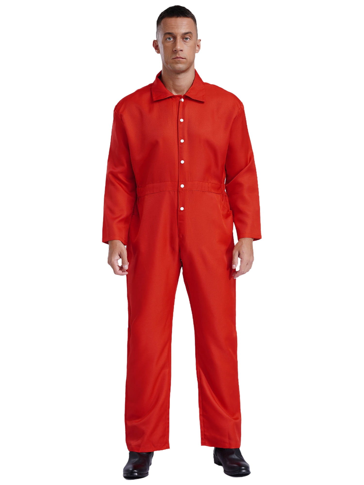 Runhomal Men's Long Sleeve Coveralls Dustproof Durable Button Up Work Overalls Jumpsuits Workwear Red M