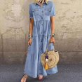 thumbnail image 1 of TIMIFIS Robe-Chemise en Denim d'Été pour Femme à Manches Courtes, Robe en Jean Usée, Boutonnée, Robe Maxi Décontractée, 1 of 4