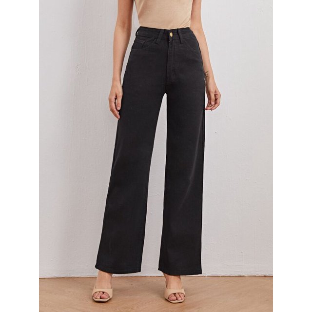 Tralilbee Jeans à Jambe Droite, Taille Haute, Coupe Ample pour Femmes