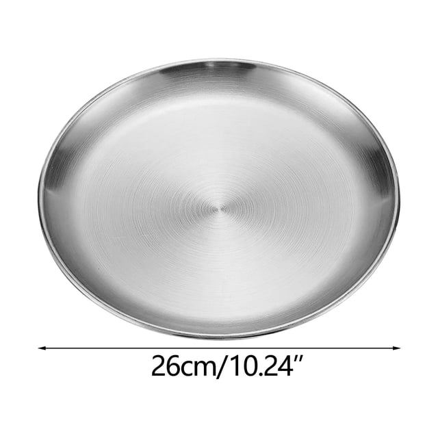 yulier Assiettes Rondes pour le Souper Assiette en Acier Inoxydable Assiettes à Dessert Assiettes Réutilisables pour le Camping en Plein Air Assiette de Service pour BBQ, Collation, Salade, Fruits, Va au Lave-Vaisselle, 10,24 Pouces, Argent