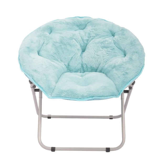 Chaise Lune en Peluche pour Enfants avec Cadre en Acier Pliable et Siège en Fausse Fourrure Bleu Pâle Doux, Conçue comme Chaise Pliante pour Chambres, Salles de Jeux Ou Dortoirs, Supporte jusqu'à 225 Lb et Se Plie à Plat pour un Rangement compact.