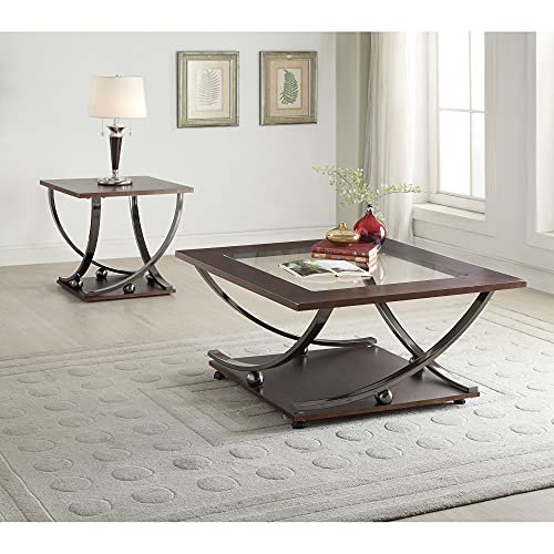 Acme Furniture Table Basse Ergode 80355-VV Nickel Noir & Verre Clair