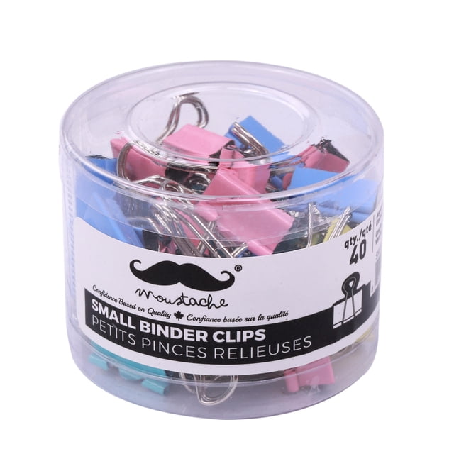 Moustache Pinces pour Reliure, Couleurs Assorties, 12 Unités. un Contenant en Plastique Transparent Pouvant Contenir 40 Petites Pinces pour Reliure en Couleurs Assorties, Incluant Rose, Bleu et Vert. Idéal pour les Fournitures de Bureau, Chaque Pince Mesure 3/4 Po (19 mm) et Comprend des Bras Rabattables pour une Reliure de Papier Sécurisée et un Rangement compact. Fait d'Acier Résistant à la Rouille pour la Durabilité.